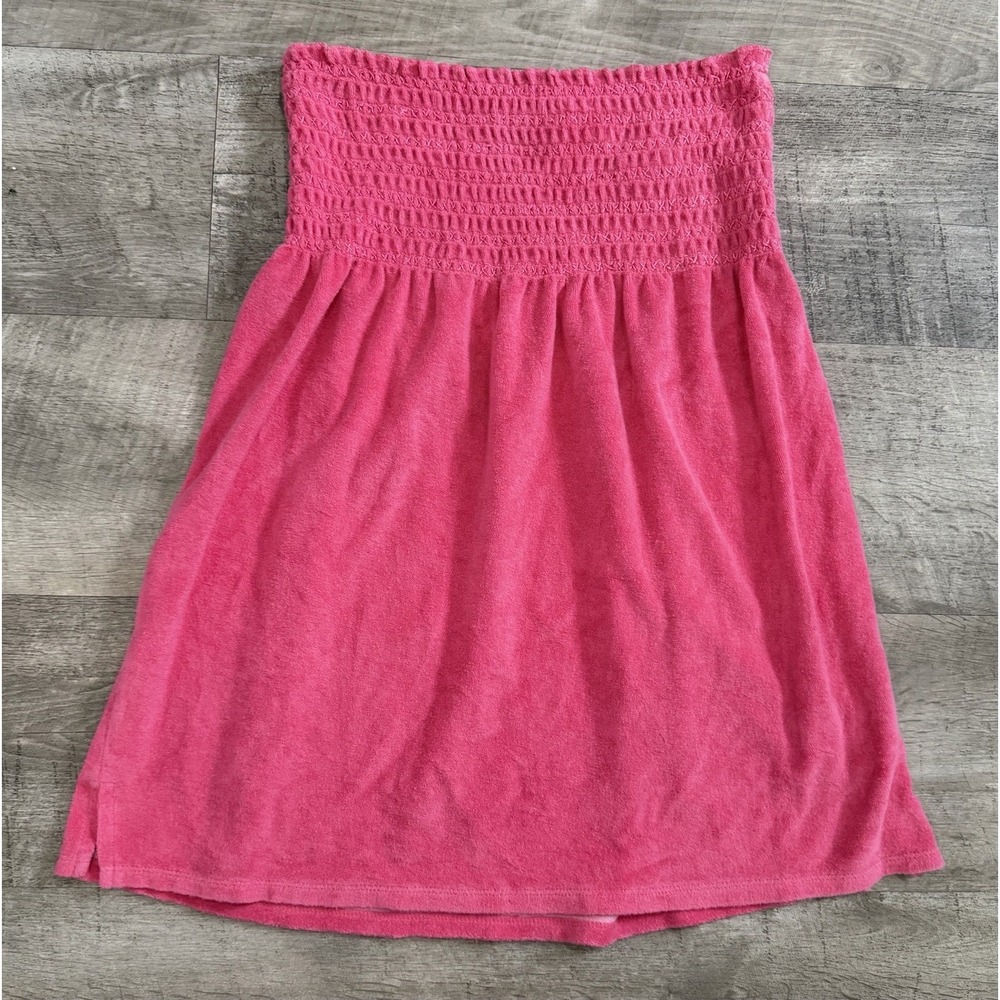 Y2K Vtg Raviya Terry Towel Tube Top Beach Pink Mini Dress Large Terry Cloth